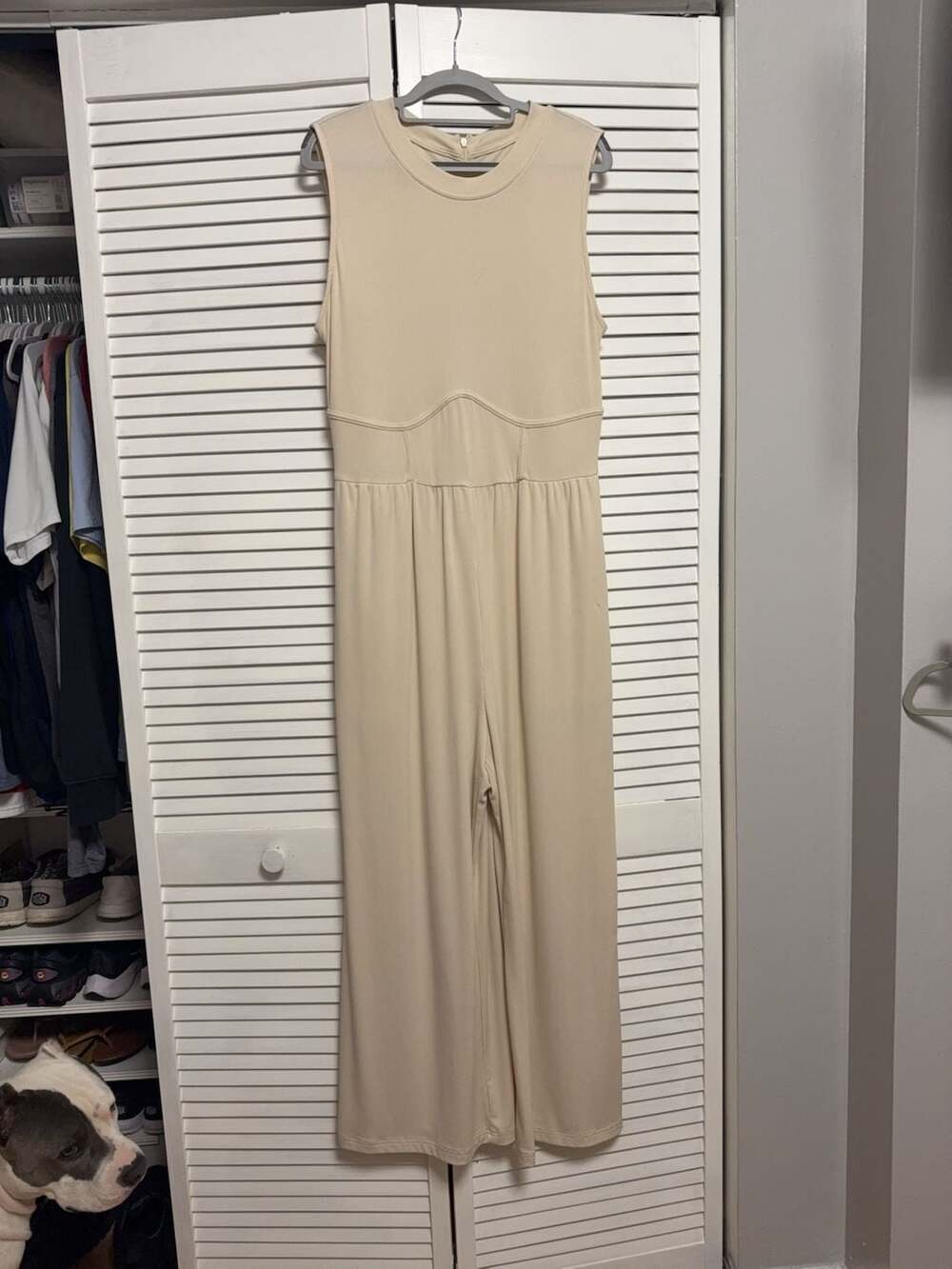 Cider Beige Ribbed Corset-Style Jumpsuit Size 1XL